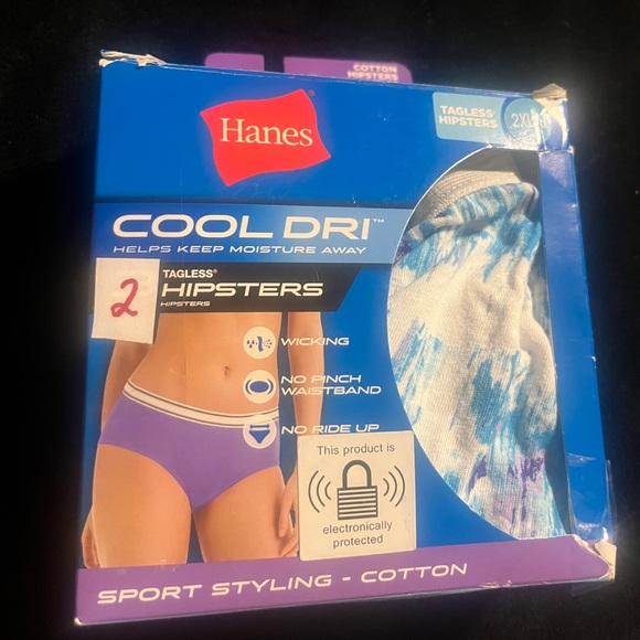 Hanes 2- Pairs of Women’s Hanes Tagless Hipsters Cool Dri size 2XL/9 NEW - Picture 1 of 6